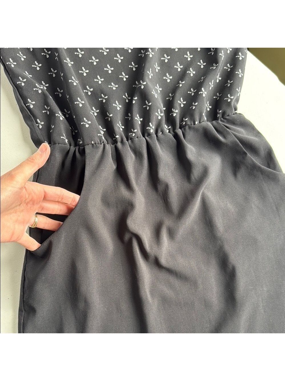Cokluch Black and White Midi Summer Dress with Pockets - Picture 7 of 15